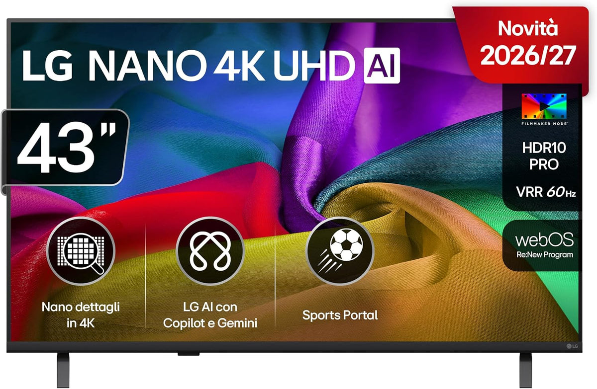Smart TV, 43NU8E0B3LA, LG, 43 Pollici, Nero, telecomando