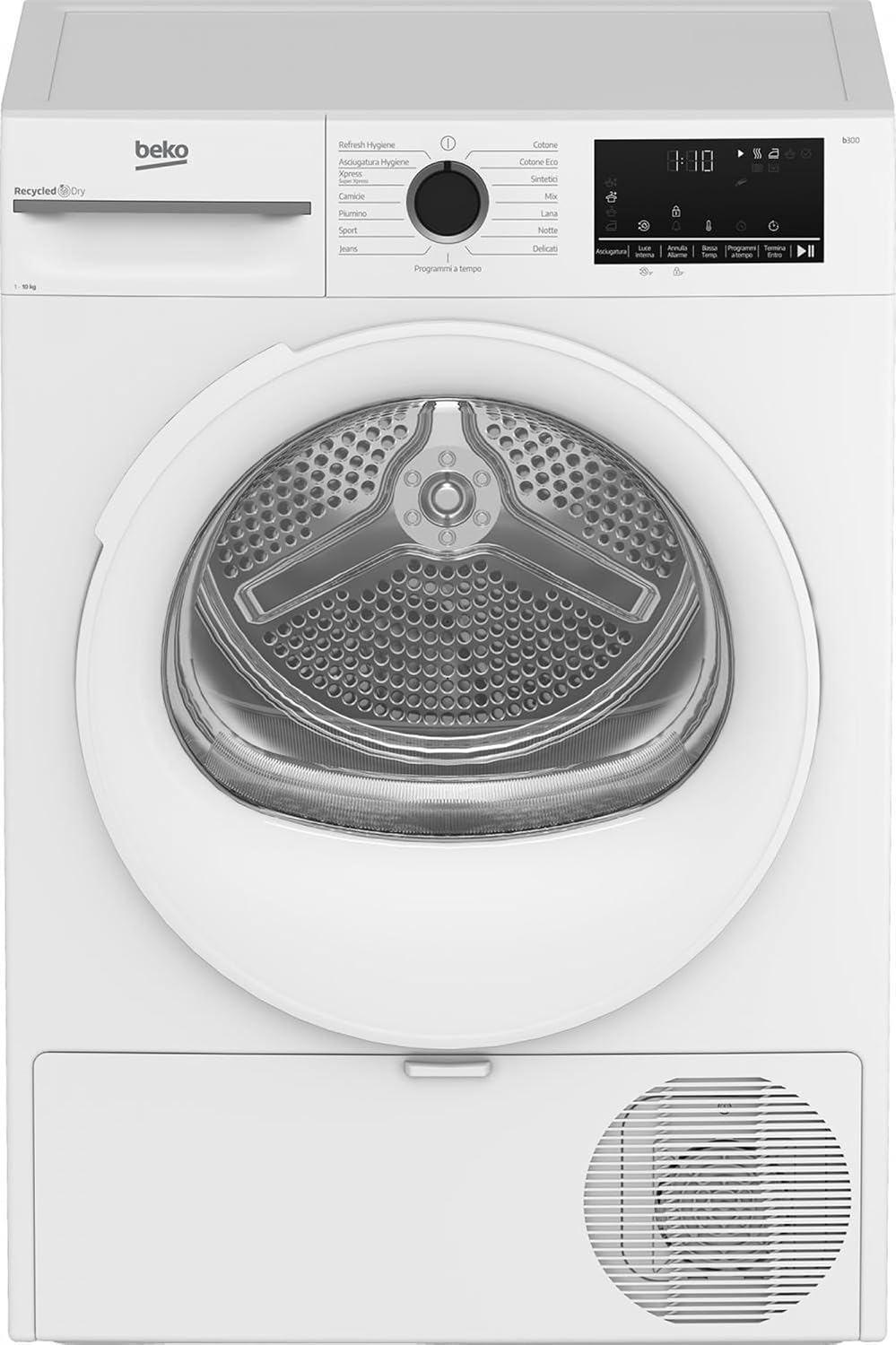 Beko, Asciugatrice, BMT104EW, 10 Kg, 127 L, 63 dB, Bianco, acciaio inox, illuminazione LED, Wi-Fi, motore inverter, pompa di calore