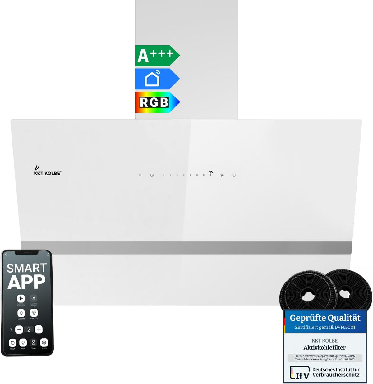KKT KOLBE, Cappa aspirante, EASY8005WM, 80 cm, 60 cm, Bianco, illuminazione LED, Wi-Fi