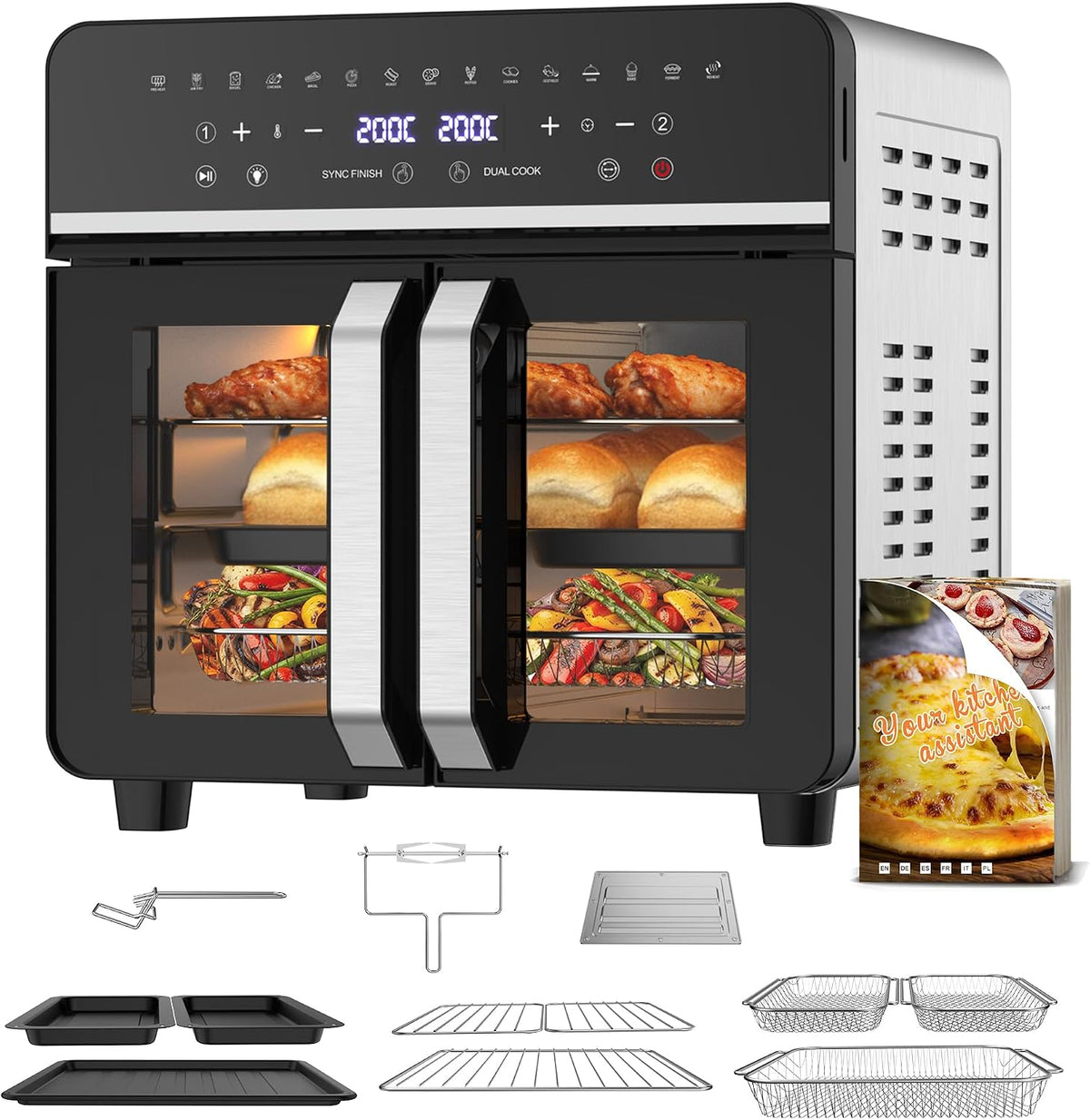 Emphsism, Forno elettrico, 23 L, 40x38.5x40 cm, 200°C, Nero/Argento, Airfryer, spegnimento automatico
