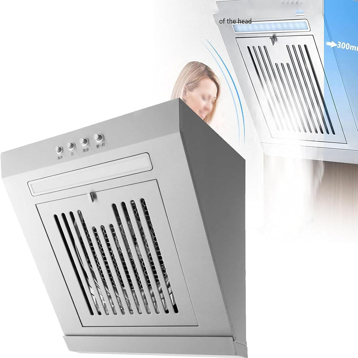 JIADUOFU, Cappa aspirante, 230 W, 17 M, 400 mm, Argento, acciaio inox, illuminazione LED