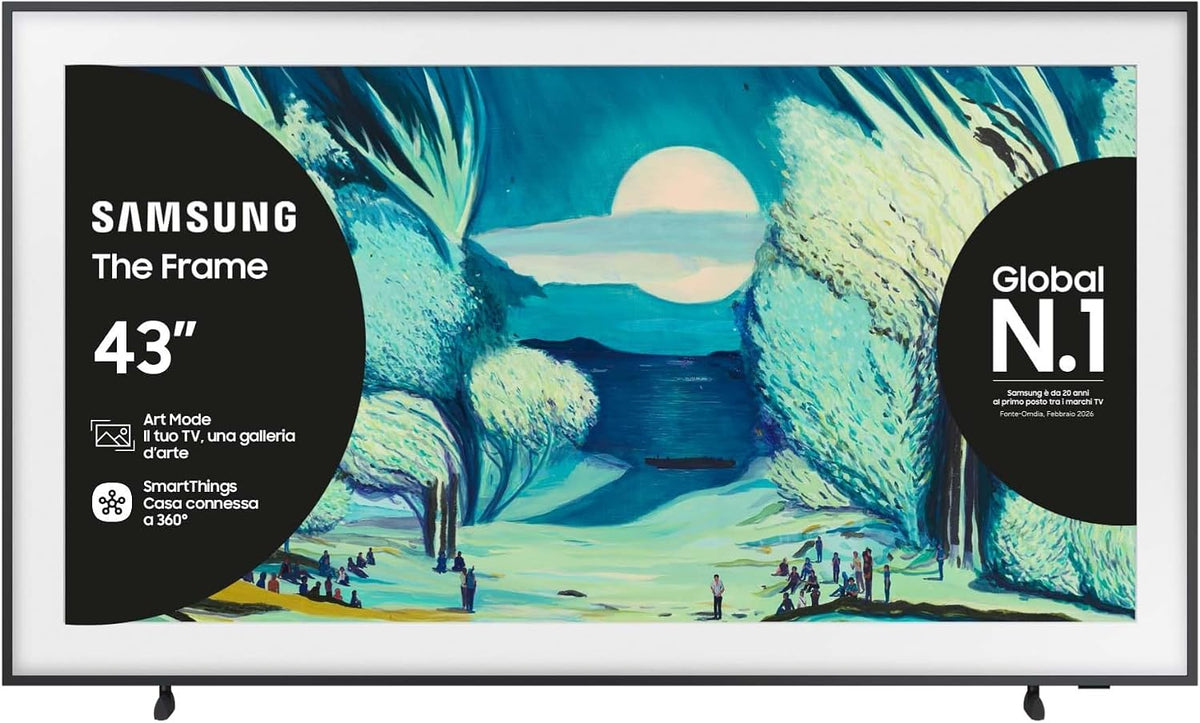 Samsung, Smart TV, QE43LS03FAUXZT, 96,95 x 59,19 x 19,68 cm, 43 pollici, Nero, illuminazione LED, telecomando