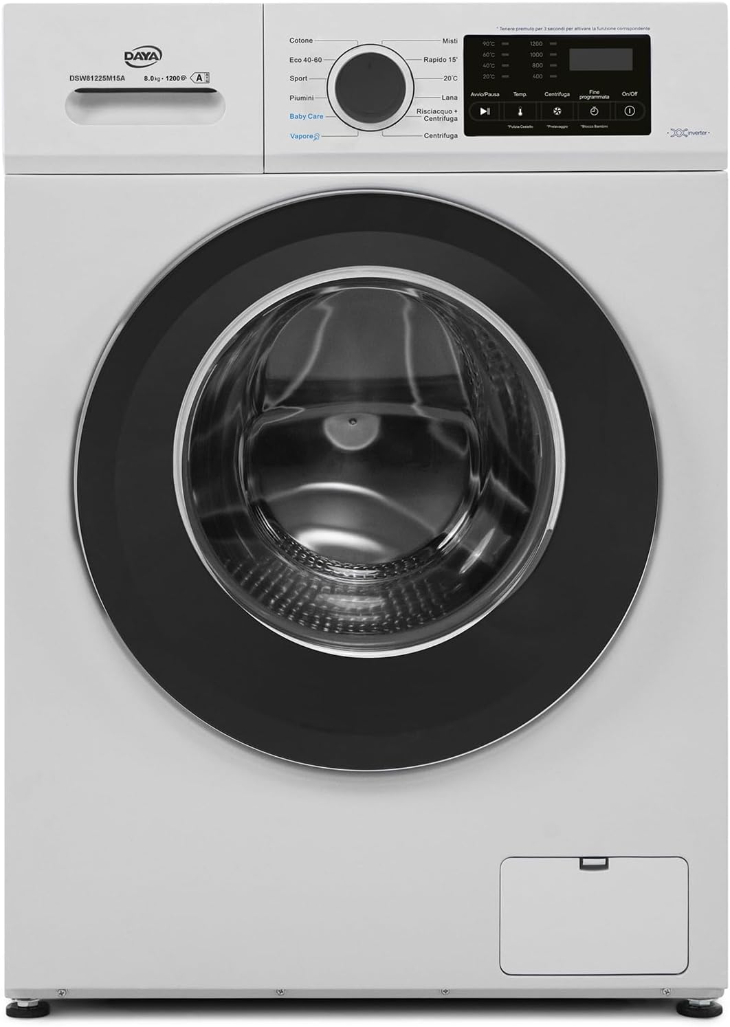 Daya, Lavatrice, DSW-81225M15-A, 8 kg, 48 cm, Nero, motore inverter