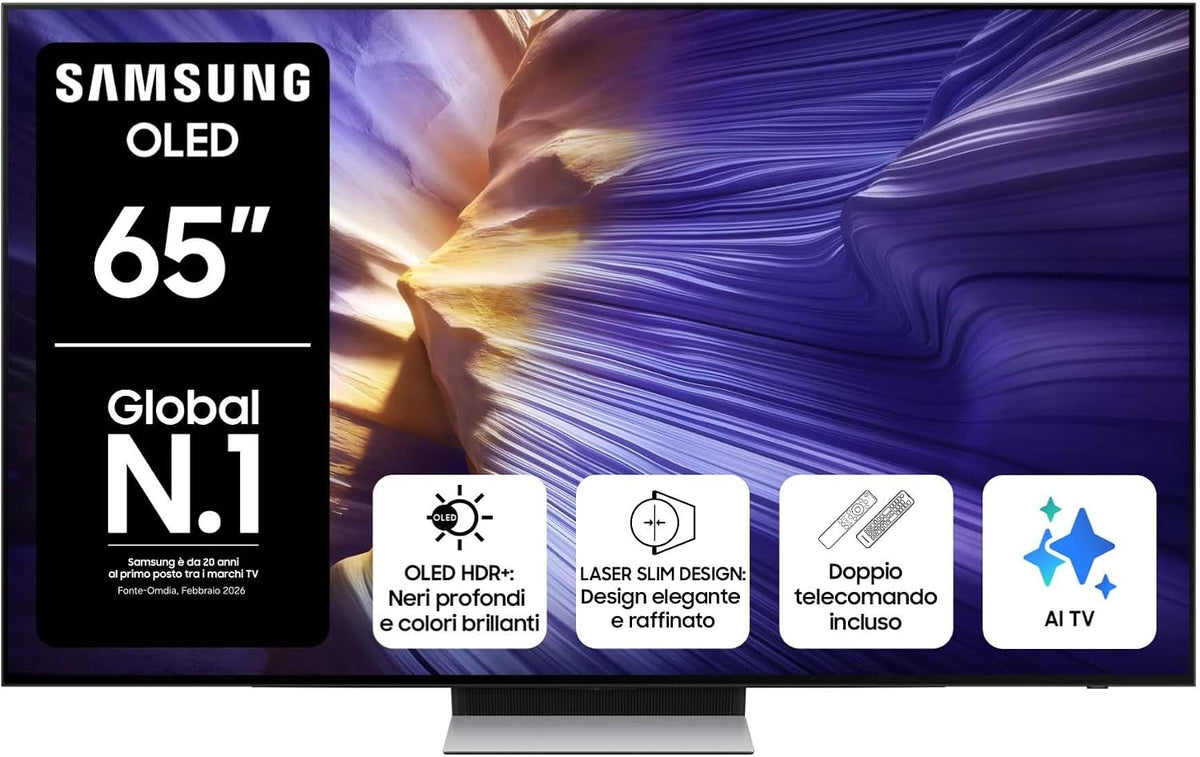 Samsung, Smart TV, QE65S90FATXZT, 144,43 x 89,67 x 26,52 cm, Nero, telecomando