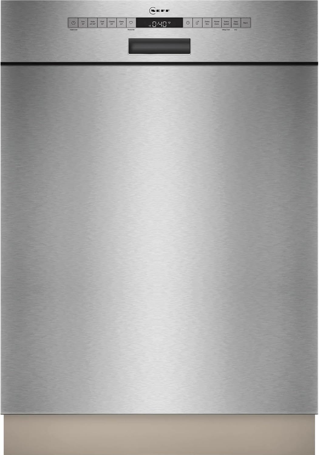 Neff, Lavastoviglie, S125ECS15E, 60 cm, 9 litri, 70 °C, Argento, acciaio inox, vano contenitore, Wi-Fi, 4 funzioni