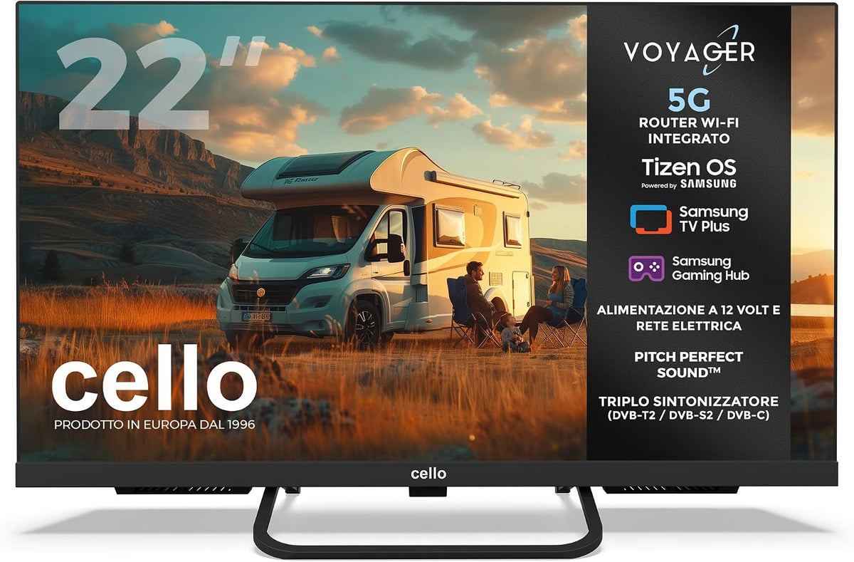 Smart TV, C22TZR-VOY, Cello, 12 V, Nero, Wi-Fi