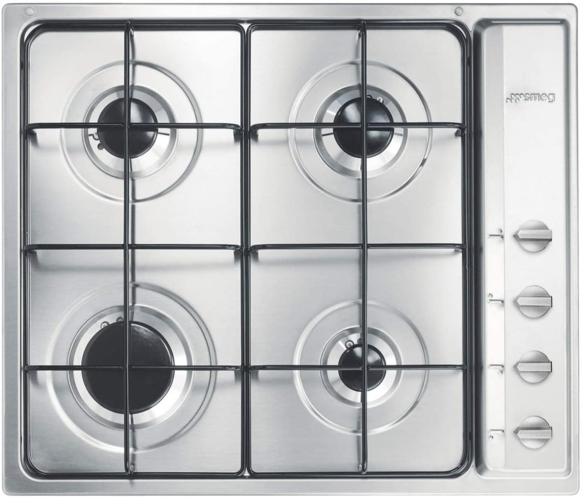 Piano cottura a gas, Smeg, 60 cm, 560 mm, 10 kW, Argento, acciaio inox