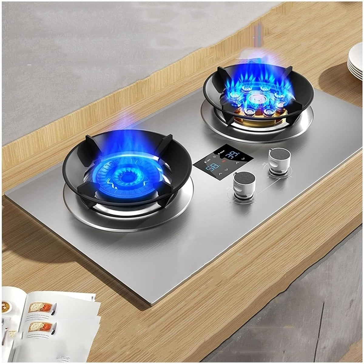 THEGA, Piano cottura a gas, 5,0 kW, Argento, acciaio inox, timer