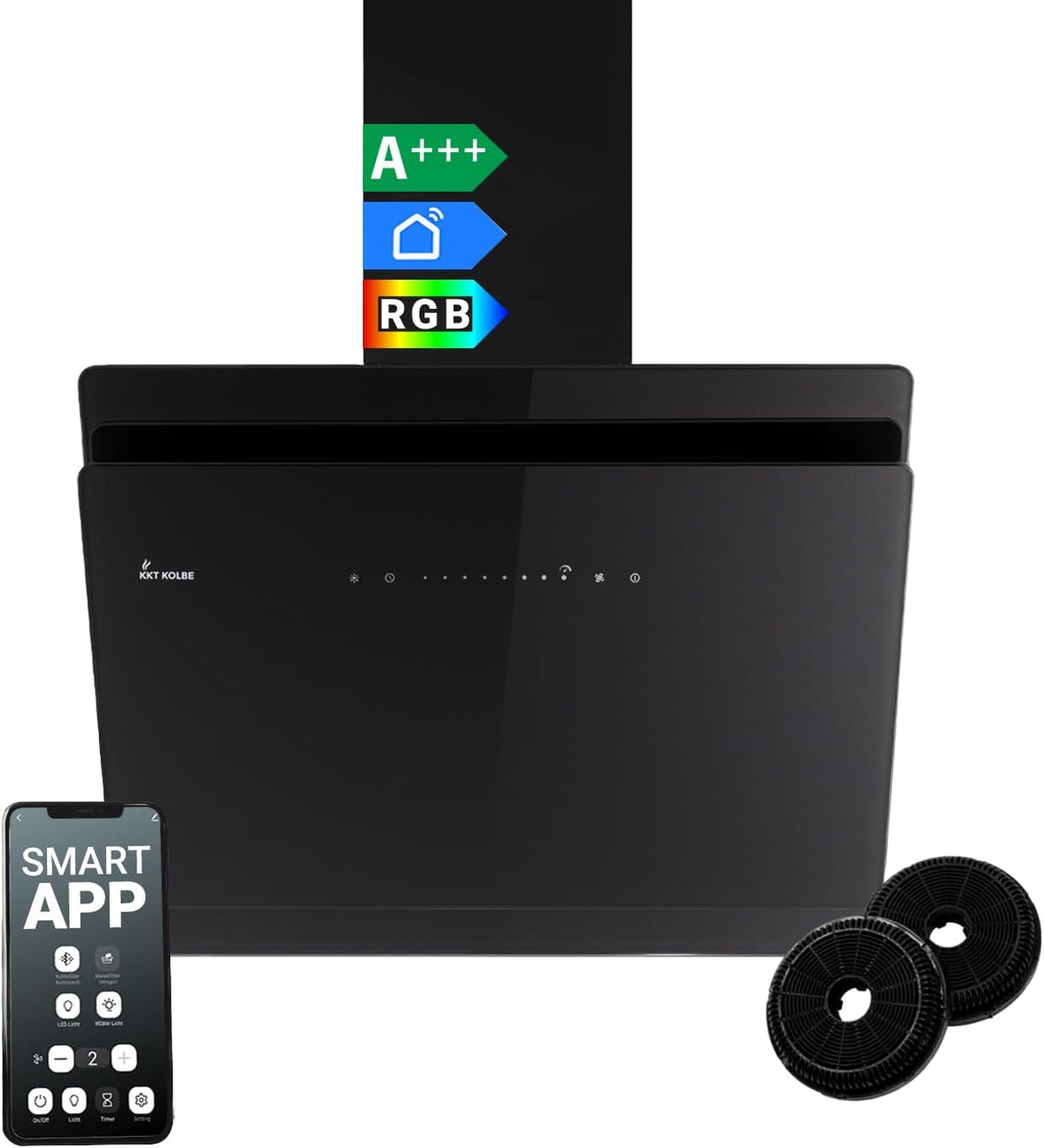 KKT KOLBE, Cappa aspirante, 60 cm, Nero/Argento, illuminazione LED, Wi-Fi, spegnimento automatico