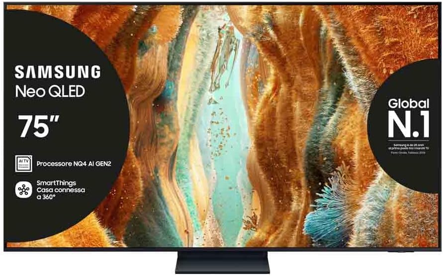 Samsung, Smart TV, QE75QN74FATXZT, 167,5 x 101,62 x 33,15 cm, 75 pollici, Nero, illuminazione LED, telecomando
