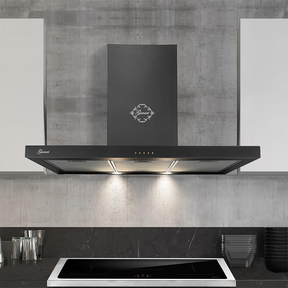 Cappa aspirante, GURARI, 70 cm, 1000 m³/h, 206 W, Nero/Argento, illuminazione LED