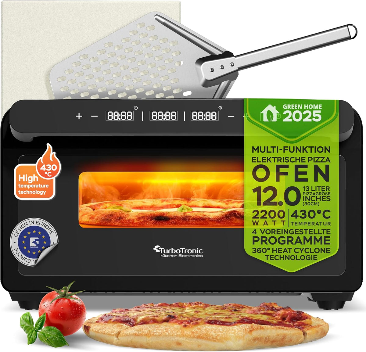 Tavolo, TurboTronic By Z-LINE, 430 °C, 31 cm, 2000 W, Nero/Argento, acciaio inox, timer