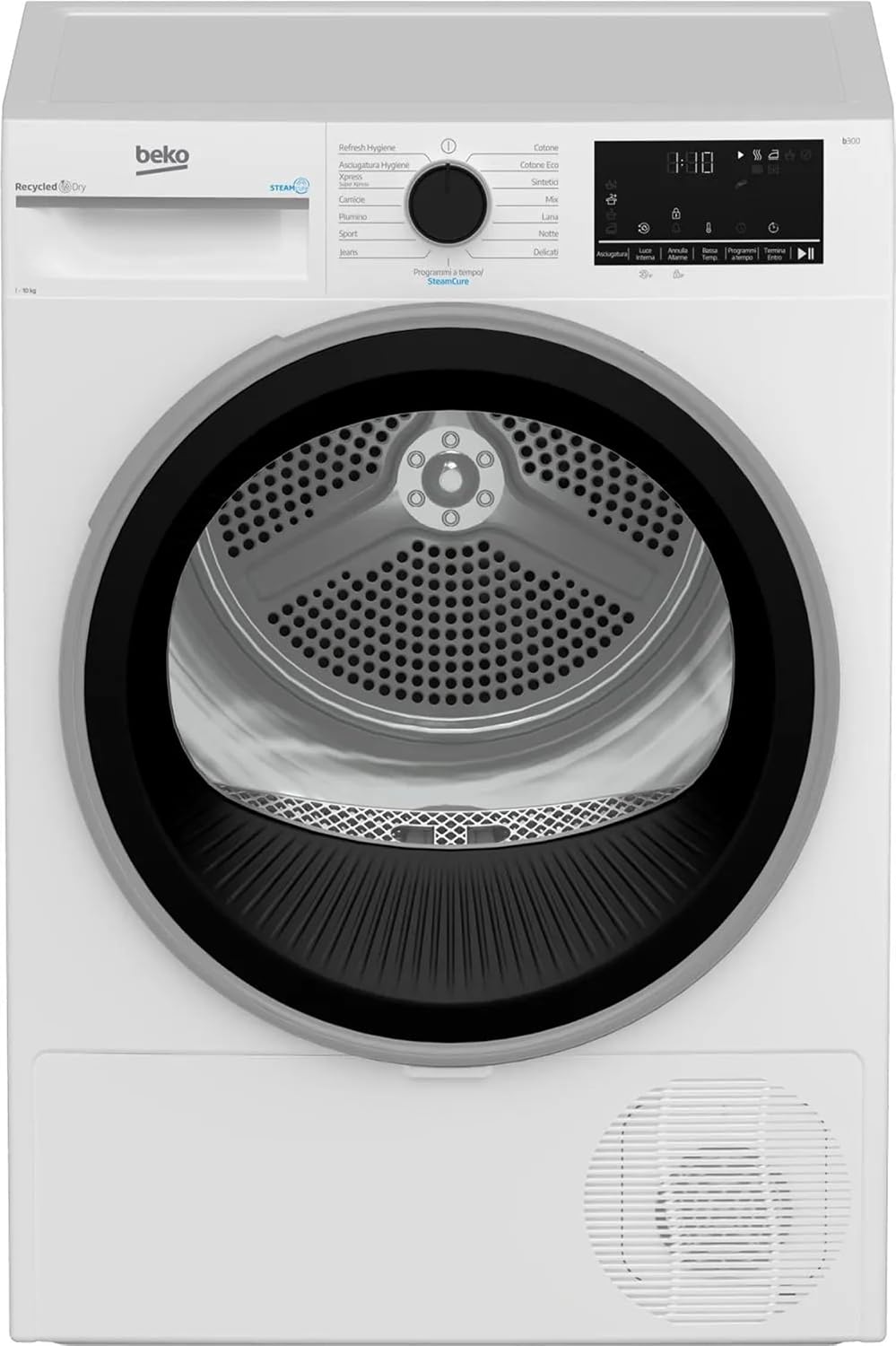Beko, Asciugatrice, BT3103IS_IT, 10 Kg, 127 L, 64 dB, Bianco, acciaio inox, illuminazione LED, Wi-Fi, motore inverter, pompa di calore