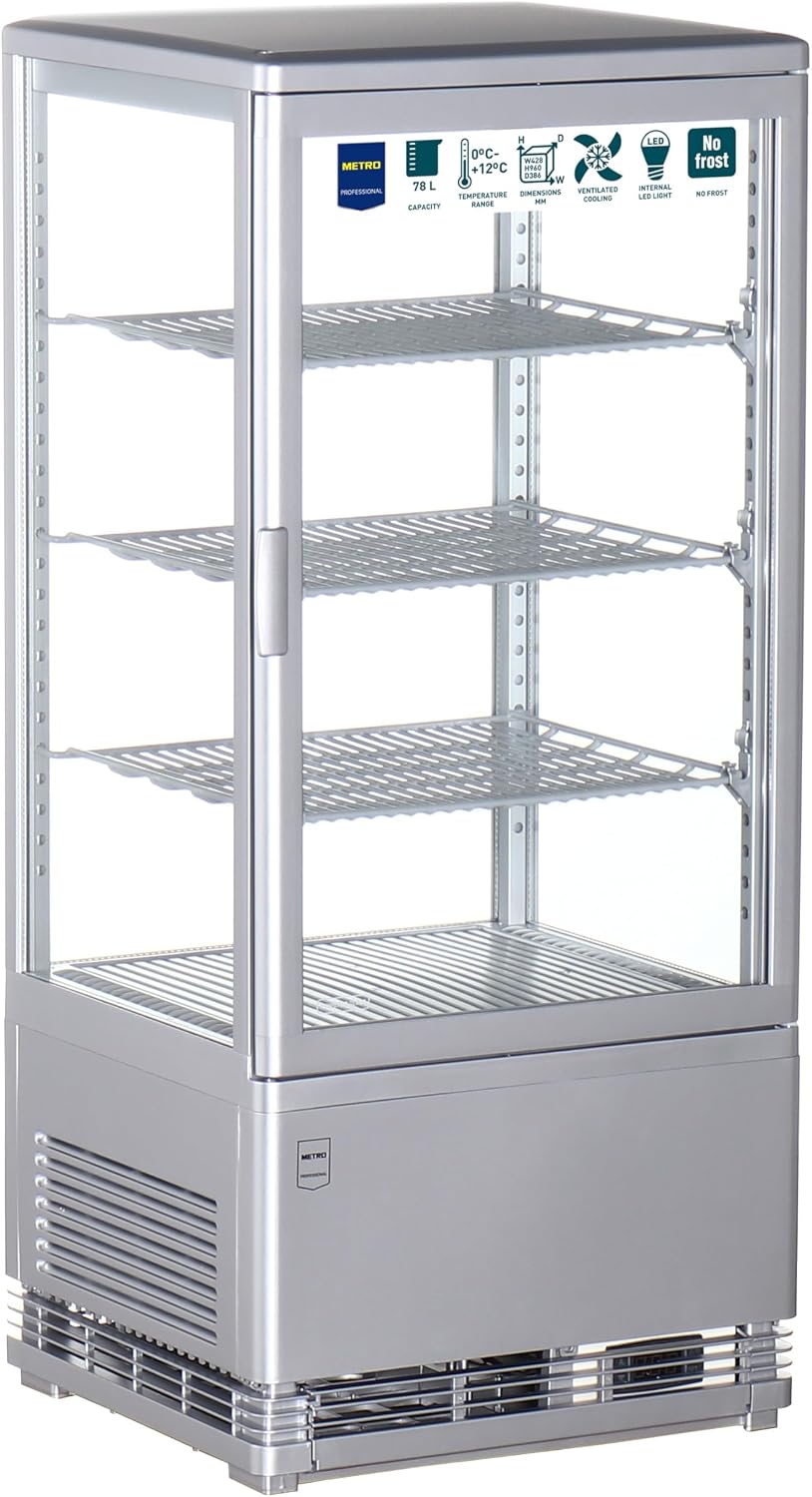 METRO Professional, Vetrine frigorifere, GGC2078SV, 78 L, 42,8 x 38,6 x 96 cm, 0 °C, Argento, illuminazione LED