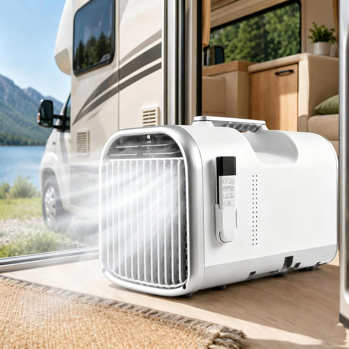 GSHSHOU, Condizionatore portatile, 5100 BTU, 1500 W, 16-32 °C, Bianco, telecomando, timer