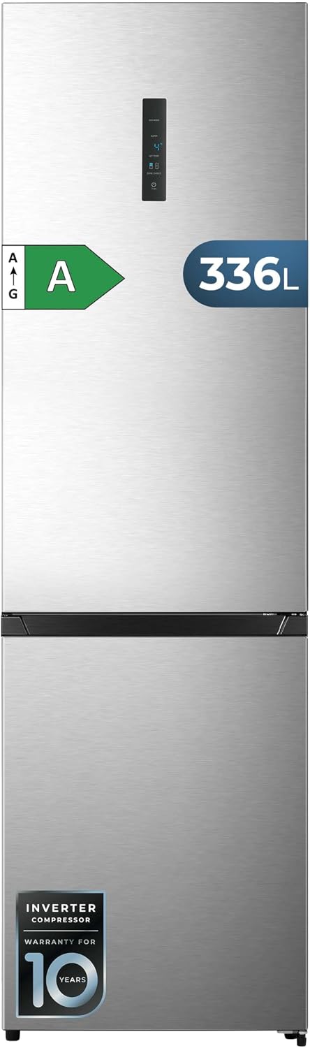 Cecotec, Frigorifero combinato, 336 L, 201 cm, 59,5 x 57,9 x 201,72 cm, Argento, No Frost, motore inverter