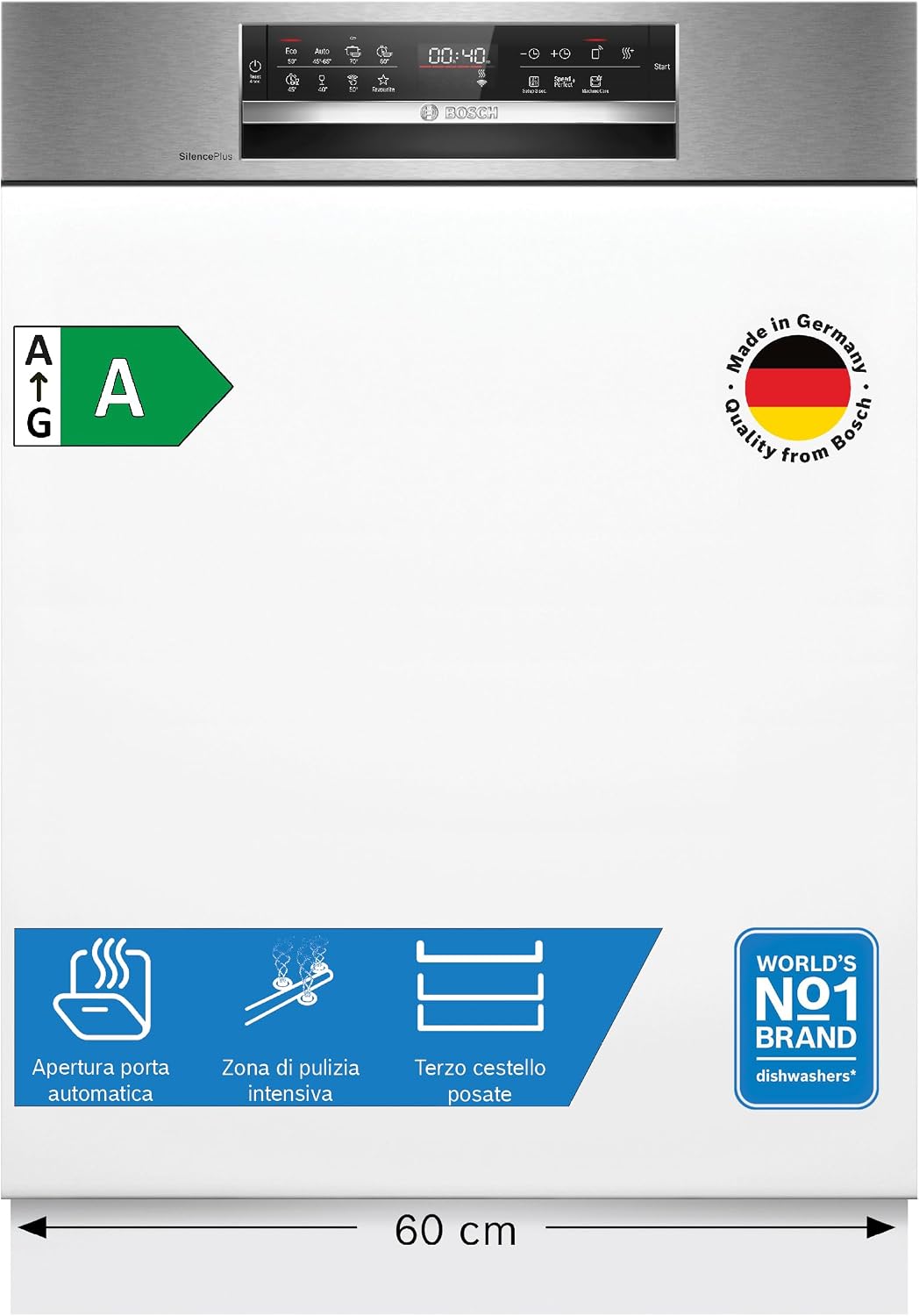 Lavastoviglie, SMI6ECS12E, Bosch, 50 °C, 42 dB, 81,5 cm, Argento, 4 funzioni