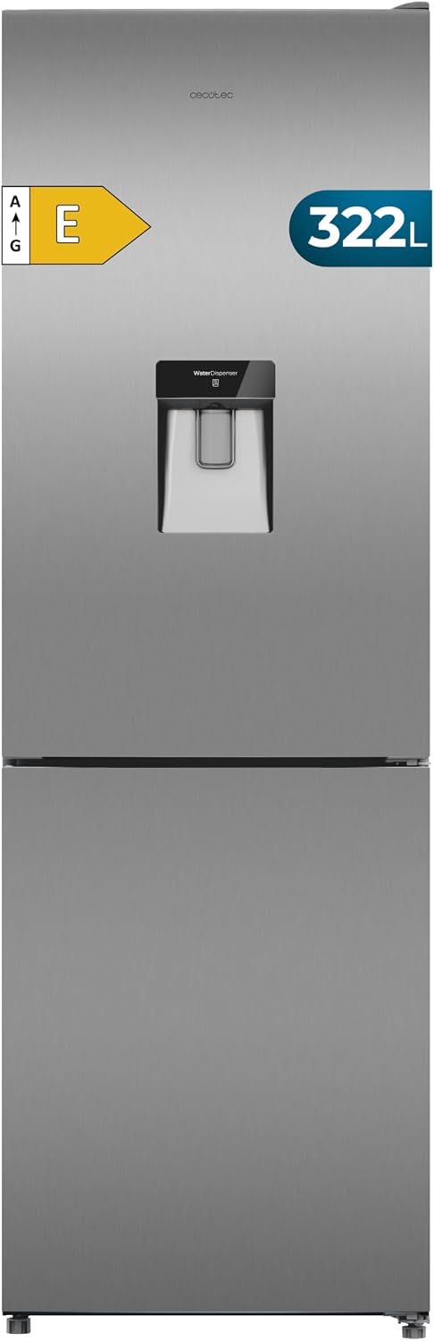 Cecotec, Frigorifero combinato, 322 L, 185,5 cm, 59,5 cm, Argento, acciaio inox, illuminazione LED, No Frost
