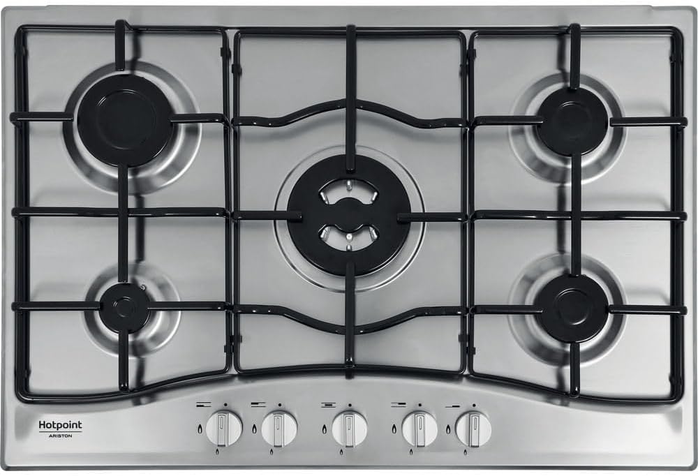 Hotpoint, Piano cottura a gas, 9250 W, 510 mm, 33 mm, Argento, acciaio inox, timer