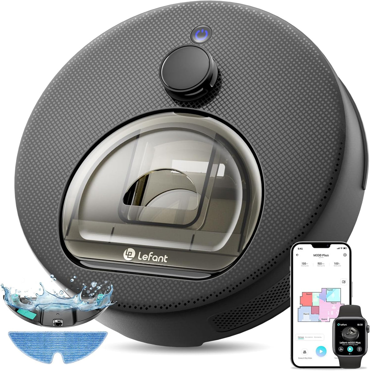 Robot aspirapolvere, M330, Lefant, Nero, Wi-Fi, 3 in 1