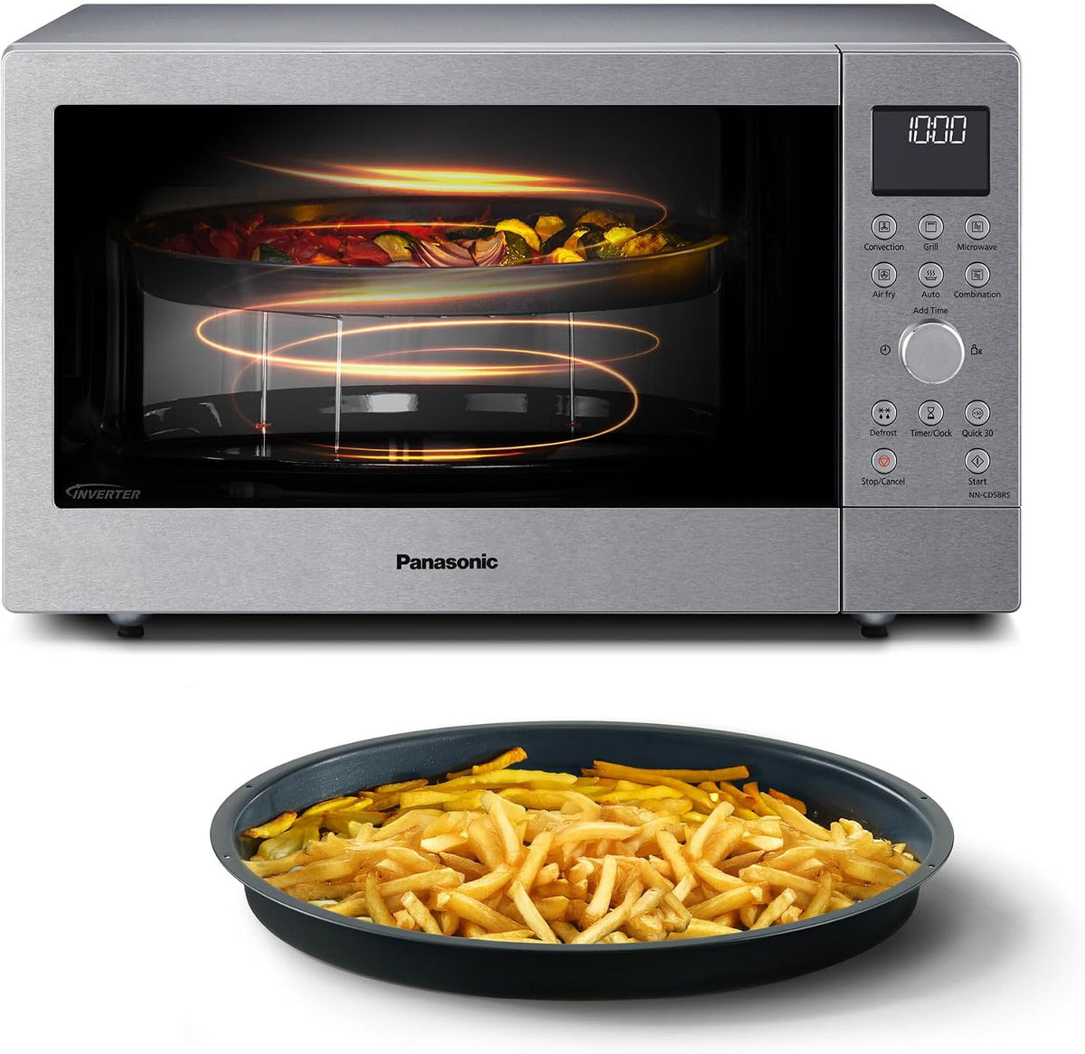 Forno a microonde, NN-CD58RSEPG, Panasonic, 27 L, 1000 W, 800 g, Argento, acciaio inox, motore inverter, funzione grill, Airfryer