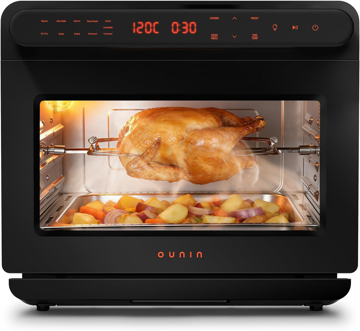 OUNIN, Forno elettrico, 24 L, 1600 W, 100°C, Nero/Argento, acciaio inox, autopulizia, Airfryer
