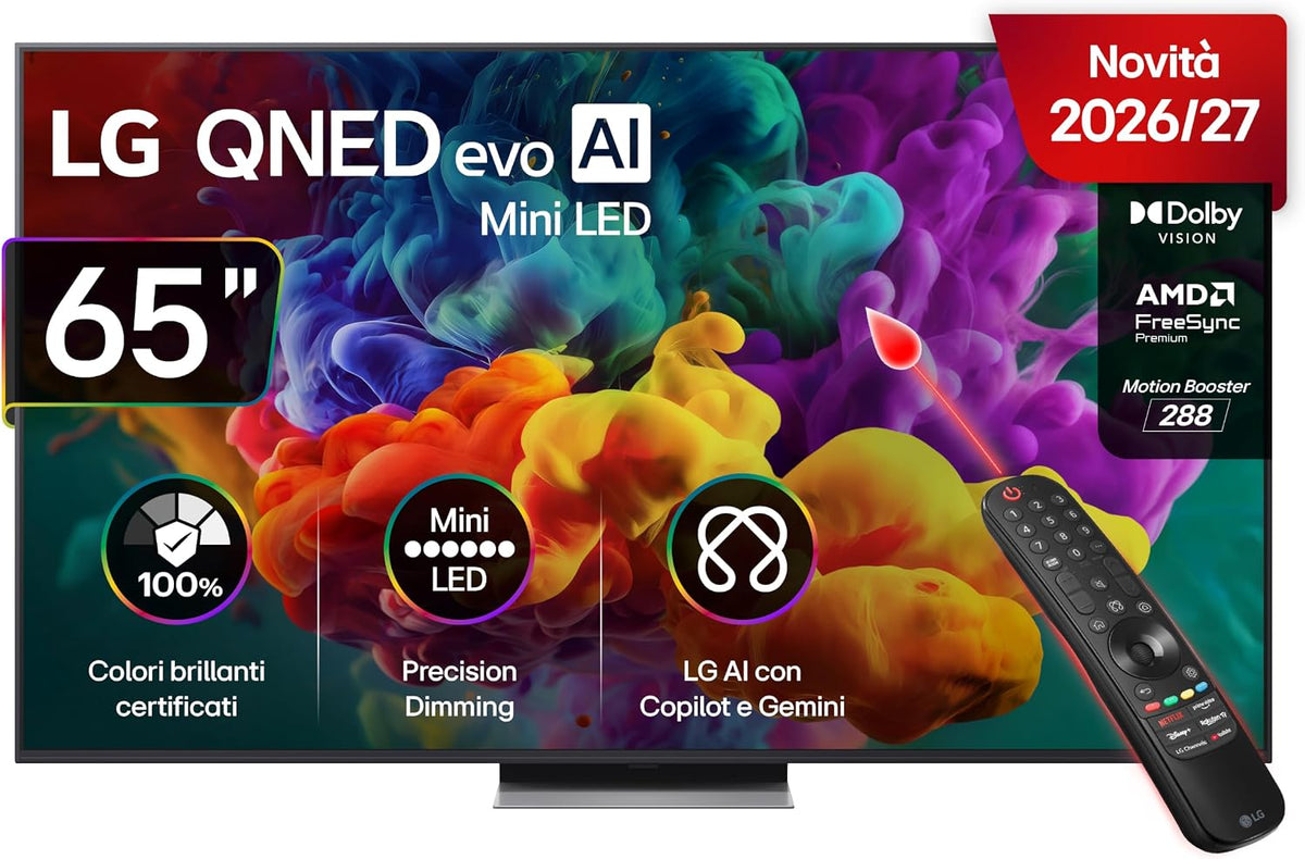 LG, Smart TV, 65QNED86B6B, 65 Pollici, 29,7 mm, Nero, telecomando