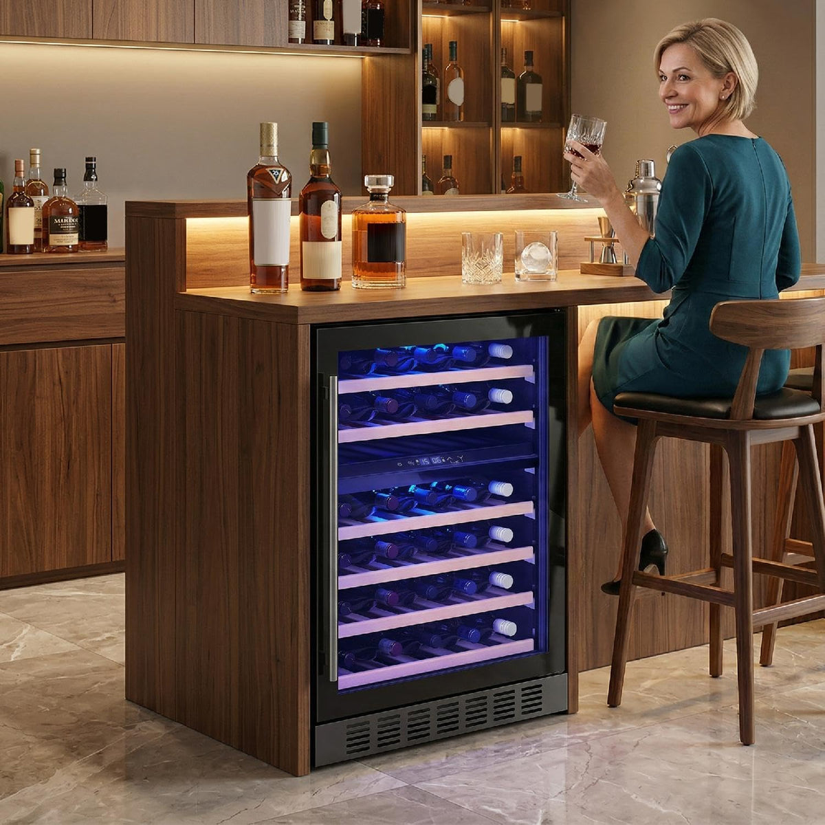 Cantinetta vino, DecHome, 46 Bottiglie, 131 L, 5-18 °C, Nero, illuminazione LED