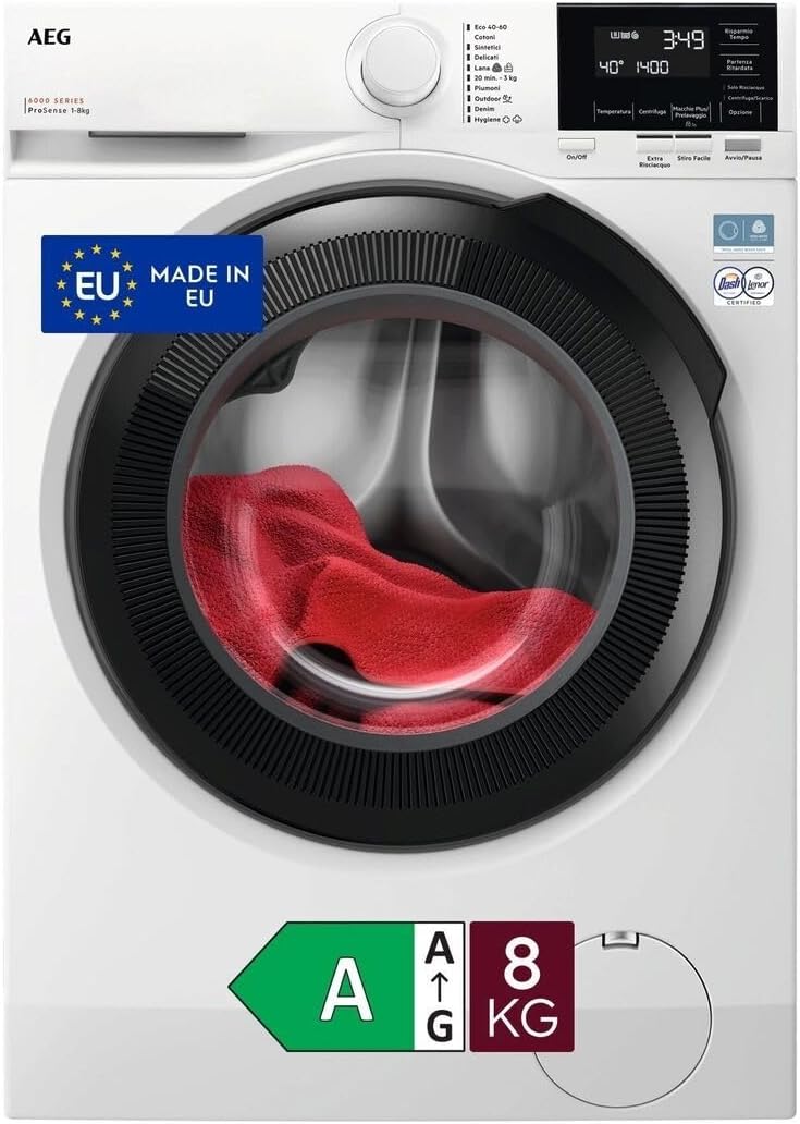 Lavatrice, LR6FG84, AEG, 8 kg, Bianco