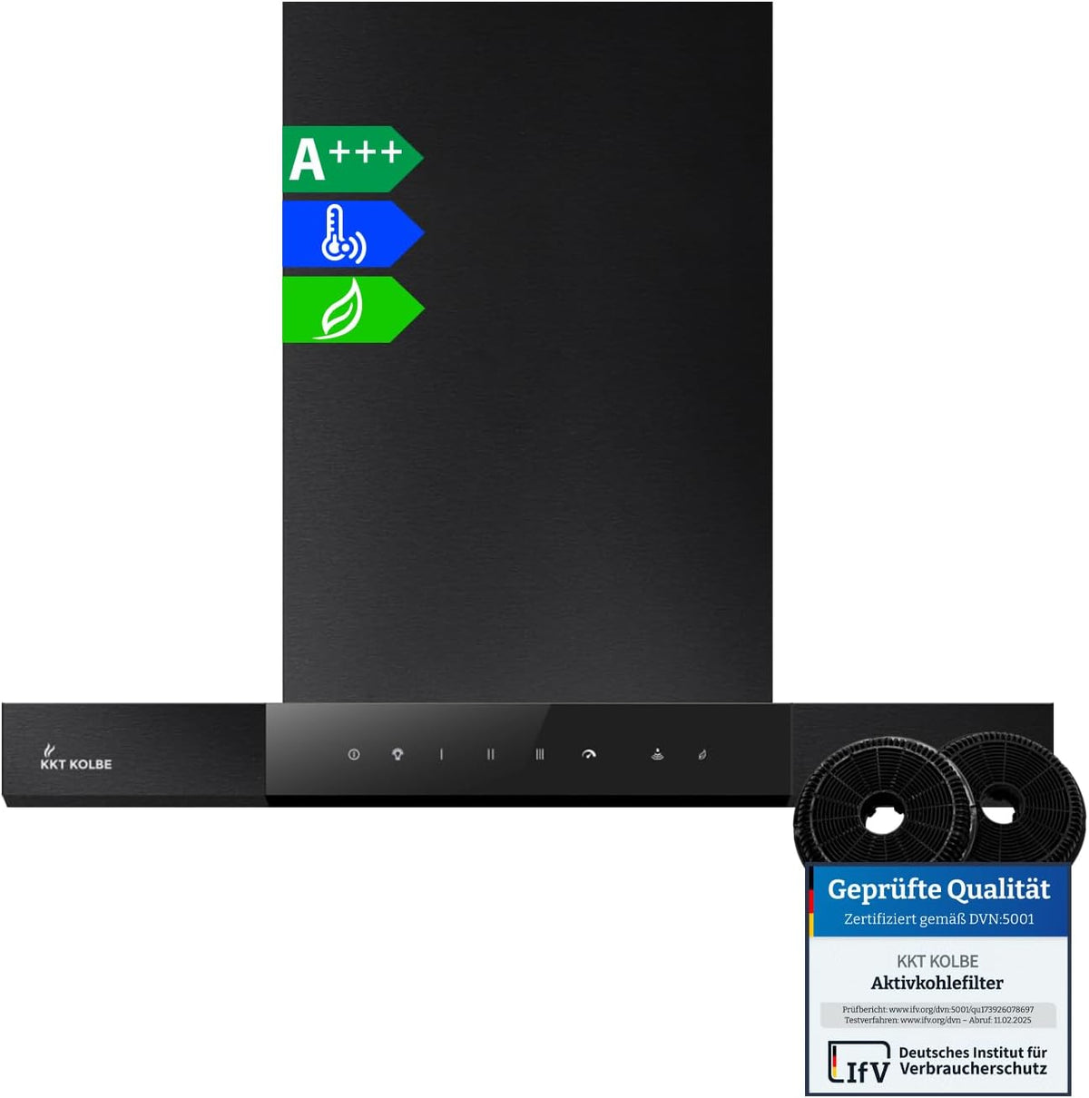 Cappa aspirante, SHAPE6005S, KKT KOLBE, 60 cm, 70 cm, Nero/Argento, illuminazione LED, timer