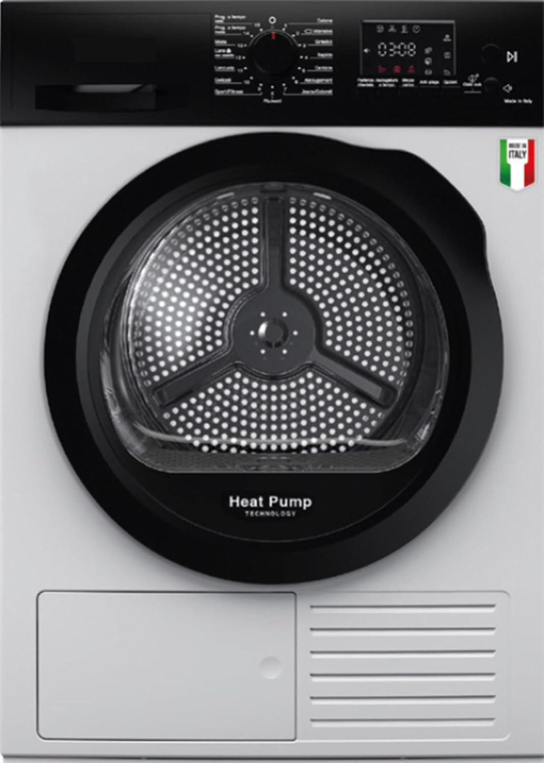 SANGIORGIO, Asciugatrice, SDR9I, 9 kg, 844 x 596 x 630 mm, 575 mm, Bianco, illuminazione LED, motore inverter, pompa di calore