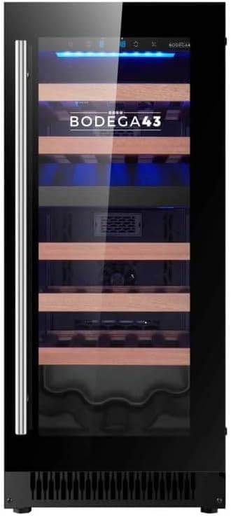BODEGA43, Cantinetta vino, BODEGA43-28, 5-20 °C, 76 litri, 28 bottiglie, Nero, acciaio inox, illuminazione LED