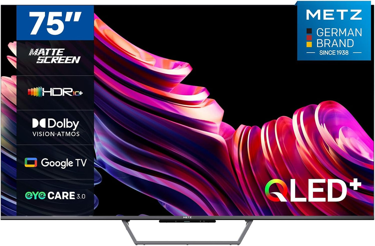 Metz, Smart TV, MQE7600Z, 9x34,3 cm, 75 pollici, 189 cm, Grigio, illuminazione LED, USB, Bluetooth, timer