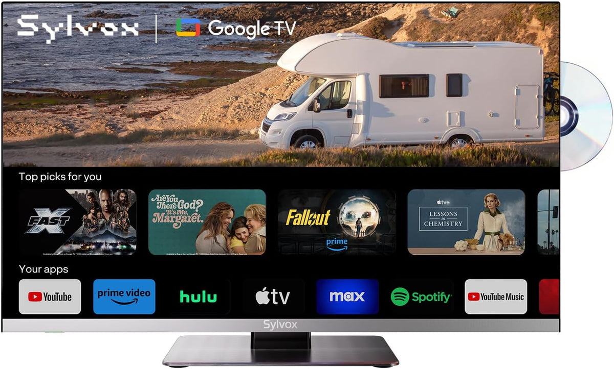 SYLVOX, Smart TV, 1080P, 55 cm, 12 V, Grigio, USB, Bluetooth, Wi-Fi, funzionamento senza fili
