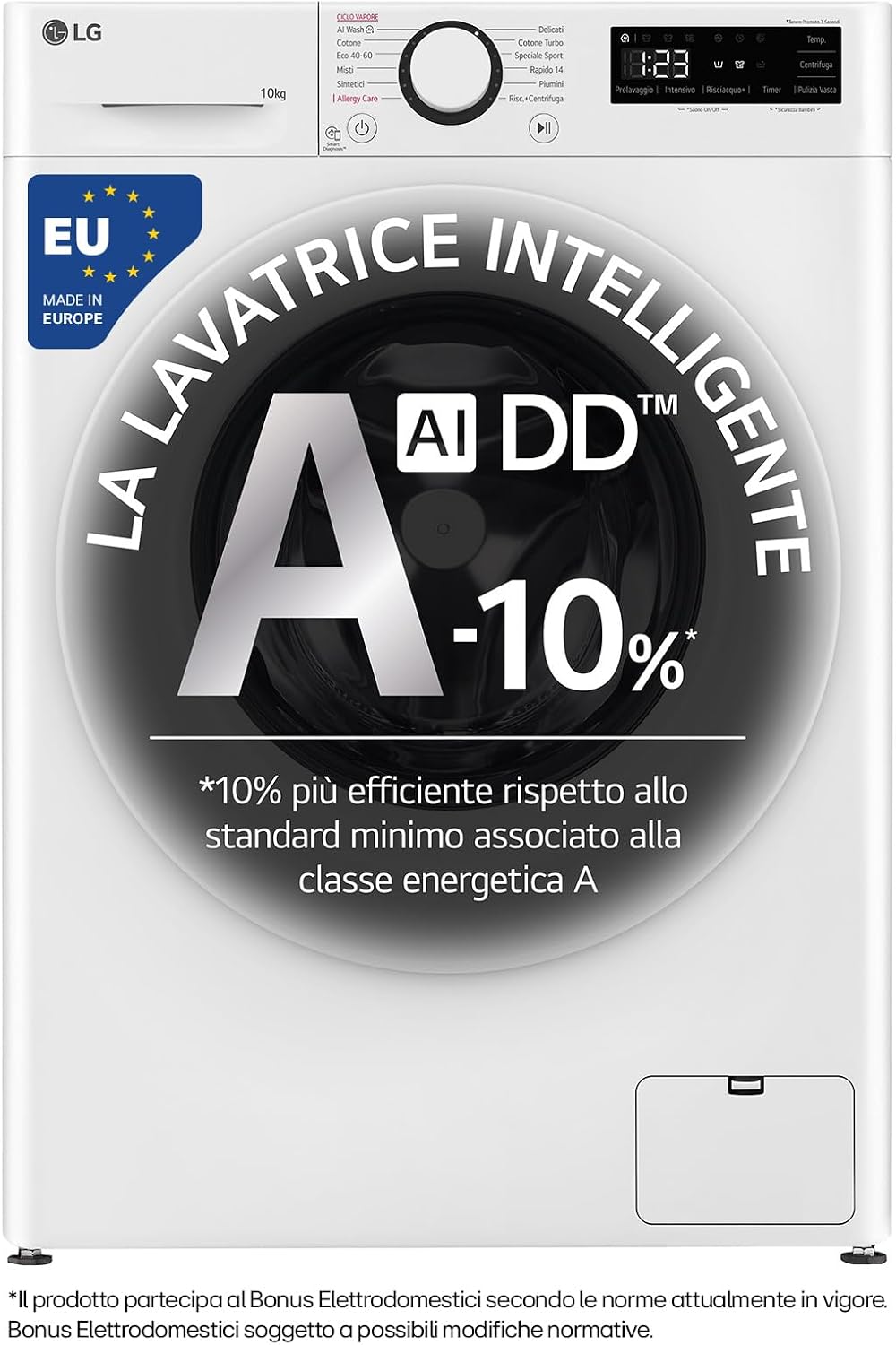 LG, Lavatrice, F4R3010NSWW, 10 kg, Bianco, acciaio inox, motore inverter